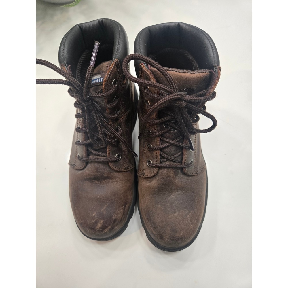 Skechers Work Relaxed Fit Steel Toe Boots Brown Leather Women 7.5